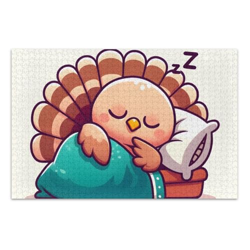 Cute Sleeping Turkey White Puzzle Jigsaw, 1000 Teile Puzzle für Erwachsene mit Buchstaben auf der Rückseite, Puzzle für Erwachsene von Joitme