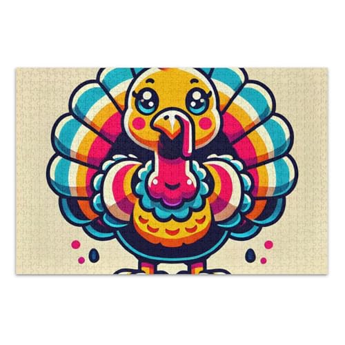 Cute Turkey Rainbow Beige Jigsaw Pizzles, Puzzle 1000 Teile Erwachsene, mit Buchstaben auf Rückseite, lustige Puzzles von Joitme