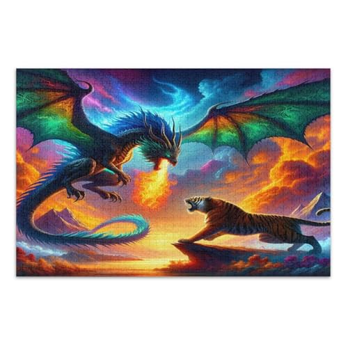 Dragon Tiger Blue Jigsaw Puzzles, 1000 Puzzles für Erwachsene, mit Buchstaben auf der Rückseite, lustige Puzzles für Erwachsene von Joitme