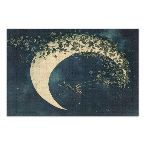 Dreamy Moon Swing Black Jigsaws Puzzles, 1000 Teile Puzzle für Erwachsene, mit Buchstaben auf Rückseite, lustige Puzzles von Joitme