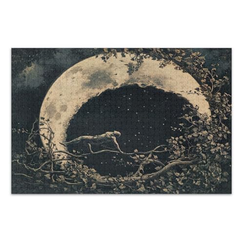 Dreamy Moon Swing Black Puzzles Jigsaw, 1000 Teile Puzzles für Erwachsene, mit Buchstaben auf Rückseite, lustige Puzzles von Joitme