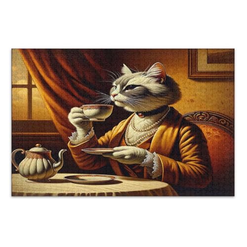 Elegant Cat Tea Brown Puzzles Jigsaw, Adult Puzzles, with Letters on Back Adult Jigsaw Puzzles 1000 Pieces von Joitme