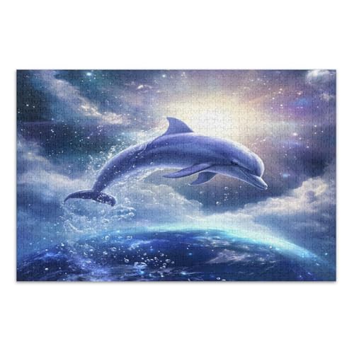 Fantasy Delphin Blue Puzzles, Jigsaw Puzzles 500 Teile für Erwachsene, mit Buchstaben auf Rückseite, Lustige Puzzles von Joitme