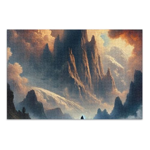 Fantasy Mountains Orange Puzzle Puzzle Erwachsene 1000 Teile mit Buchstaben auf der Rückseite, Lustige Puzzles für Erwachsene von Joitme