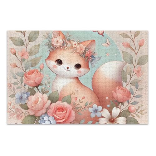 Floral Fox Pink Jigsaw Pizzles Puzzle Erwachsene Puzzle 1000 Teile mit Buchstaben auf der Rückseite Lustige Puzzles für Erwachsene von Joitme