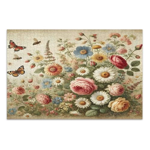 Floral Garden Beige Jigsaws Puzzles 1000 Puzzles für Erwachsene mit Buchstaben auf Rückseite Erwachsene Puzzle von Joitme