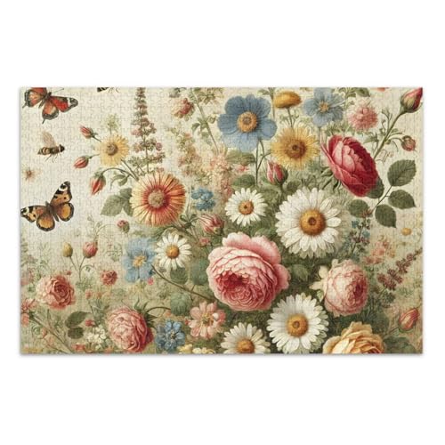 Floral Garden Beige Puzzles Jigsaw, 500 Teile Puzzle für Erwachsene, mit Buchstaben auf der Rückseite, lustige Puzzles für Erwachsene von Joitme