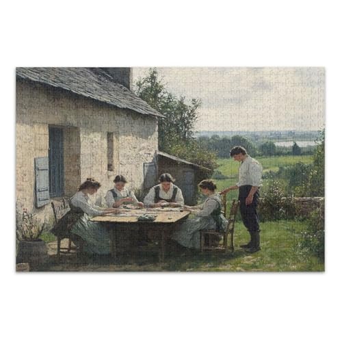 Französisches Bauernhaus Morgenpuzzle Beige Puzzles 500 Teile für Erwachsene mit Buchstaben auf der Rückseite, Puzzles für Erwachsene von Joitme