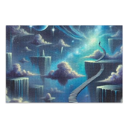 Galaxy Stairway Blue Jigsaws Puzzles, Puzzles für Erwachsene, mit Buchstaben auf der Rückseite, 1000 Teile Puzzles für Erwachsene von Joitme