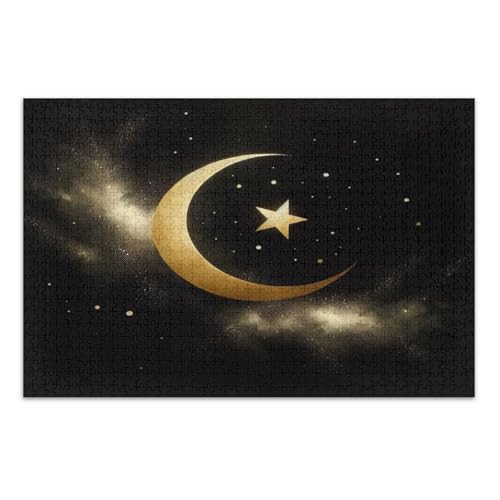 Golden Crescent Star Black Puzzle, Jigsaw Puzzles 500 Teile für Erwachsene, mit Buchstaben auf Rückseite, Lustige Puzzles von Joitme