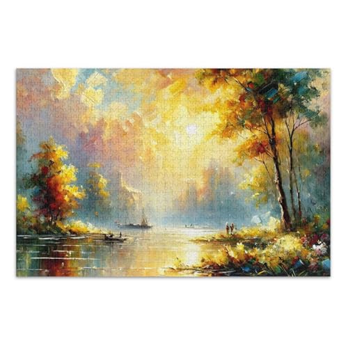 Golden Lake Yellow Jigsaw Puzzles, 1000 Teile Puzzles für Erwachsene, mit Buchstaben auf der Rückseite, lustige Puzzles von Joitme