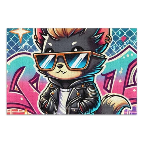 Graffiti Katze Lila Puzzles Puzzles für Erwachsene 1000 Teile mit Buchstaben auf der Rückseite Erwachsene Puzzle Spiele von Joitme