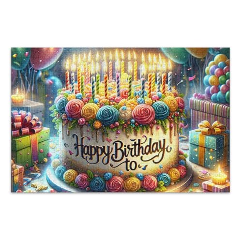 Happy Birthday Cake Jigsaws Puzzles, 1000 Puzzles für Erwachsene, mit Buchstaben auf der Rückseite, lustige Puzzles für Erwachsene von Joitme