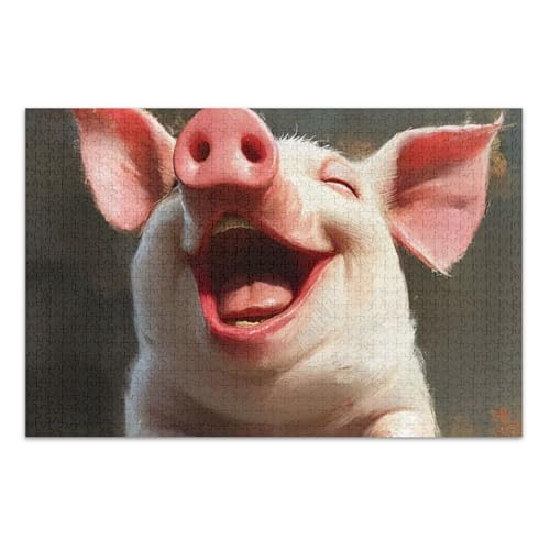 Happy Pig Beige Puzzle Pizzles Erwachsene Puzzle mit Buchstaben auf der Rückseite Puzzles für Erwachsene 500 Teile von Joitme