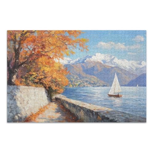 Lake Mountain Sail White Jigsaw Puzzle, Jigsaw Puzzles 500 Teile für Erwachsene, mit Buchstaben auf Rückseite, Erwachsenenpuzzle von Joitme