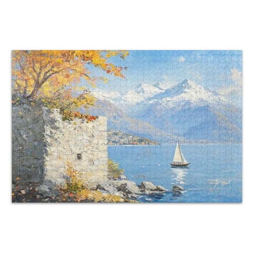 Lake Mountain Sail White Puzzle, 500 Teile Puzzle für Erwachsene, mit Buchstaben auf der Rückseite, 1000 Teile Puzzles für Erwachsene von Joitme