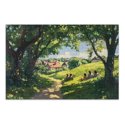 Landschaft Grünes Puzzle, 1000 Teile Puzzle für Erwachsene, mit Buchstaben auf Rückseite, lustige Puzzles von Joitme