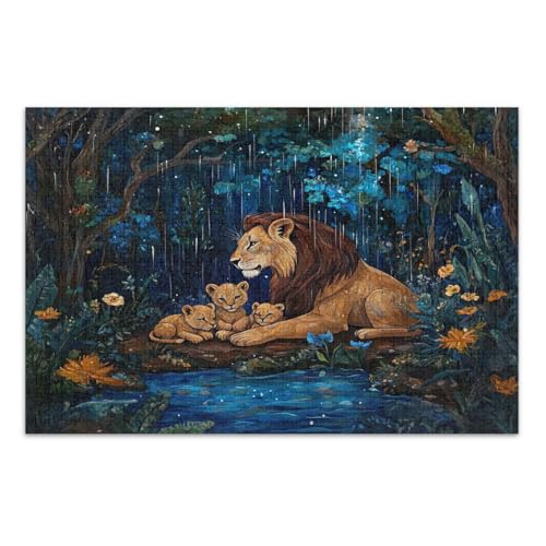 Löwin Cubs Dschungel Grün Puzzle Erwachsene 500 Teile mit Buchstaben auf der Rückseite, lustige Puzzles von Joitme