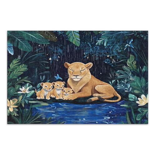 Löwin Cubs Dschungel Grün Puzzle Puzzle, Puzzles für Erwachsene 500 Teile, mit Buchstaben auf Rückseite, Puzzles Erwachsene von Joitme