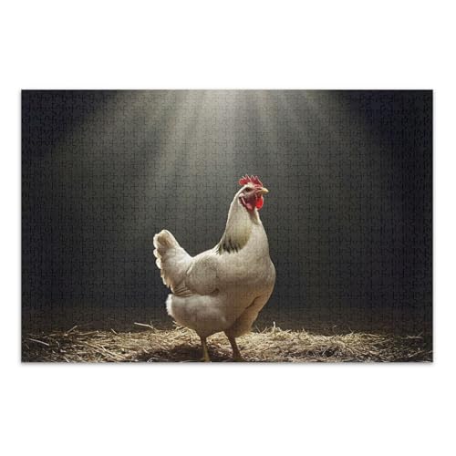 Majestic Chicken Spotlight Black Jigsaws Puzzles, 1000 Puzzles für Erwachsene, mit Buchstaben auf der Rückseite, Puzzle für Erwachsene von Joitme