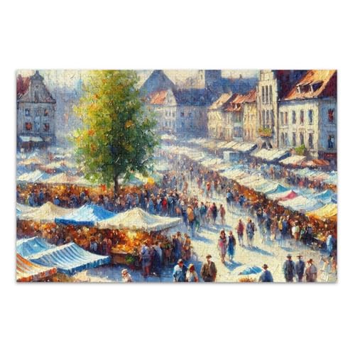 Market Square Blue Jigsaw Puzzle, Puzzles für Erwachsene, mit Buchstaben auf der Rückseite, 1000 Teile Puzzle für Erwachsene von Joitme