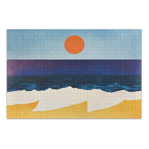 Minimalistische Sonnenuntergang Orange Puzzles 1000 Puzzles für Erwachsene mit Buchstaben auf der Rückseite Lustige Puzzles für Erwachsene von Joitme