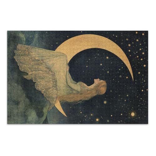 Moon Woman Elegance Gold Jigsaw Puzzles, Puzzle 1000 Teile Erwachsene, mit Buchstaben auf Rückseite, lustige Puzzles für Erwachsene von Joitme