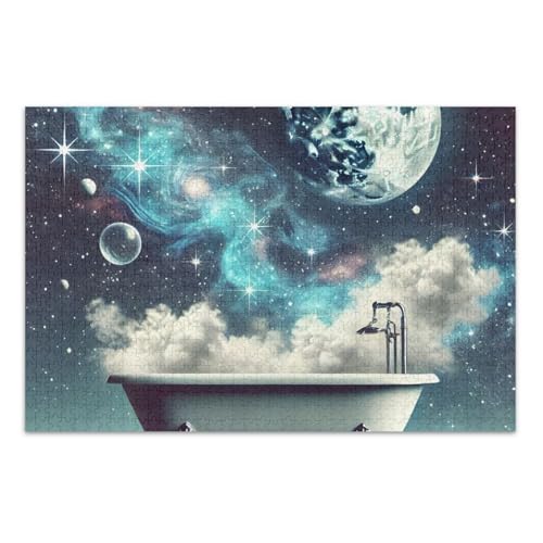 Moonlight Bath Blue Jigsaw Puzzle Erwachsene Puzzles 1000 Teile mit Buchstaben auf der Rückseite Lustige Puzzles für Erwachsene von Joitme