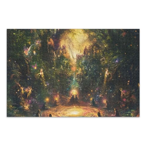 Mystic Forest Meditation Dark Jigsaws Puzzles Erwachsene Puzzle mit Buchstaben auf der Rückseite, 1000 Teile Puzzles für Erwachsene von Joitme