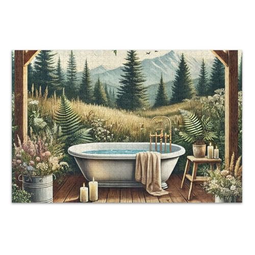 Nature Bath Green Jigsaws Puzzles, Puzzle 1000 Teile Erwachsene, mit Buchstaben auf Rückseite, Puzzle für Erwachsene von Joitme