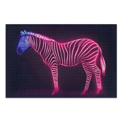 Neon Zebra Black Puzzles Jigsaw, Adult Jigsaw Puzzles with Letters on Back Adult Puzzles 1000 Pieces von Joitme