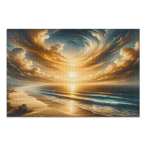 Ocean Sunset Orange Jigsaw Puzzle, Puzzle 500 Teile Erwachsene, mit Buchstaben auf Rückseite, Puzzles für Erwachsene 1000 Teile von Joitme