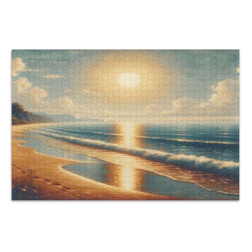 Ocean Sunset Orange Jigsaws Puzzles, 500 Teile Puzzle für Erwachsene, mit Buchstaben auf der Rückseite, lustige Erwachsenenpuzzles von Joitme