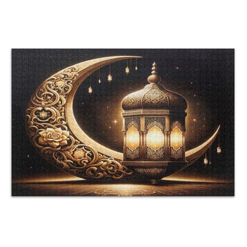 Radiant Ramadan Laterne Gold Jigsaw Pizzles Puzzles für Erwachsene 1000 Teile mit Buchstaben auf der Rückseite Puzzles für Erwachsene von Joitme