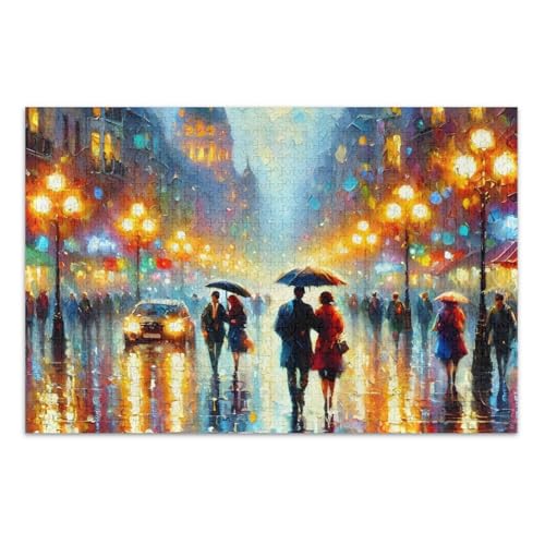 Rainy City Blue Jigsaw Puzzles, 1000 Teile Puzzles für Erwachsene, mit Buchstaben auf der Rückseite, lustige Puzzles für Erwachsene von Joitme