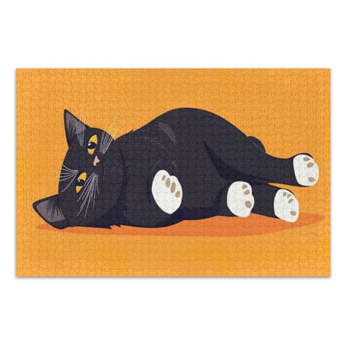 Relaxed Black Cat Orange Jigsaw Puzzle, Erwachsenenpuzzles 500 Teile, mit Buchstaben auf der Rückseite, lustige Erwachsenenpuzzles von Joitme