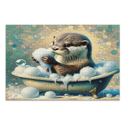 Relaxed Otter Bath Blue Puzzles, 1000 Teile Puzzles für Erwachsene, mit Buchstaben auf der Rückseite, 500 Puzzles für Erwachsene von Joitme