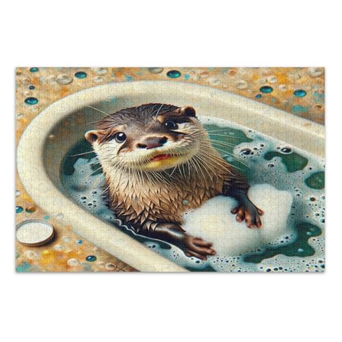 Relaxed Otter Bath Green Puzzle Jigsaw, 1000 Puzzles für Erwachsene, mit Buchstaben auf der Rückseite, Erwachsenenpuzzles von Joitme