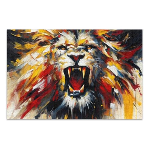 Roaring Lion Yellow Jigsaw Puzzles Adult Puzzle Games with Letters on Back 1000 Piece Puzzle for Adults von Joitme