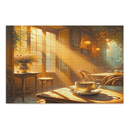 Rustikale Cafe Morning Beige Puzzles für Erwachsene 500 Teile mit Buchstaben auf der Rückseite Erwachsene Puzzle Spiele von Joitme