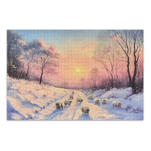 Schaf Sonnenuntergang Rosa Puzzle Puzzle für Erwachsene 500 Teile mit Buchstaben auf der Rückseite Erwachsene Puzzle von Joitme