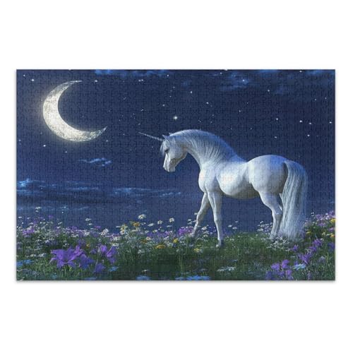 Silver Mane Unicorn Blue Puzzle, Puzzle-Spiele für Erwachsene, mit Buchstaben auf der Rückseite, 500 Teile Puzzles für Erwachsene von Joitme