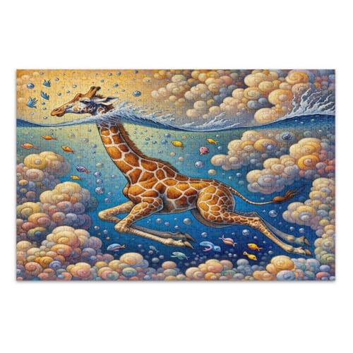 Skurrile Giraffe Sky Orange Jigsaws Puzzles Puzzles für Erwachsene 500 Teile mit Buchstaben auf der Rückseite Lustige Puzzles für Erwachsene von Joitme