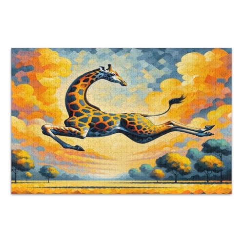 Skurrile Giraffe Sky Orange Puzzle Puzzles für Erwachsene 500 Teile mit Buchstaben auf der Rückseite Erwachsene Puzzle von Joitme