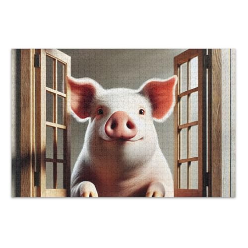 Smiling Pig Window Brown Jigsaws Puzzles, Puzzle Erwachsene, mit Buchstaben auf Rückseite, Puzzles 1000 Teile für Erwachsene von Joitme