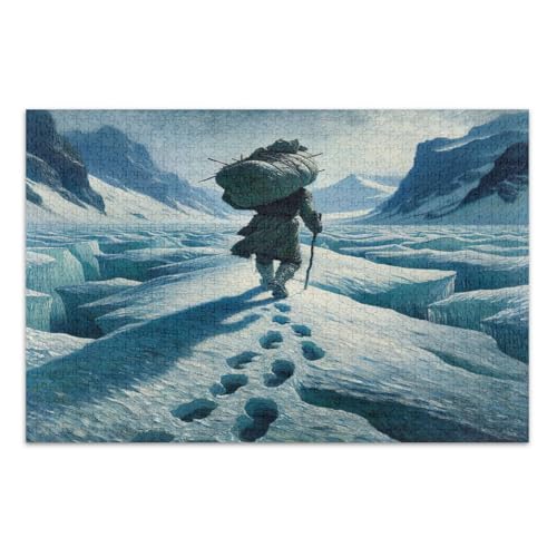 Snowy Mountain Trek White Puzzle Jigsaw, Puzzle 500 Teile Erwachsene, mit Buchstaben auf Rückseite, 1000 Teile Puzzle für Erwachsene von Joitme