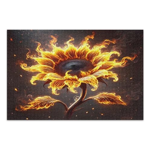 Sonnenblume Feuer Orange Puzzles Jigsaw, Puzzles 500 Teile für Erwachsene, mit Buchstaben auf der Rückseite, Lustige Puzzles für Erwachsene von Joitme