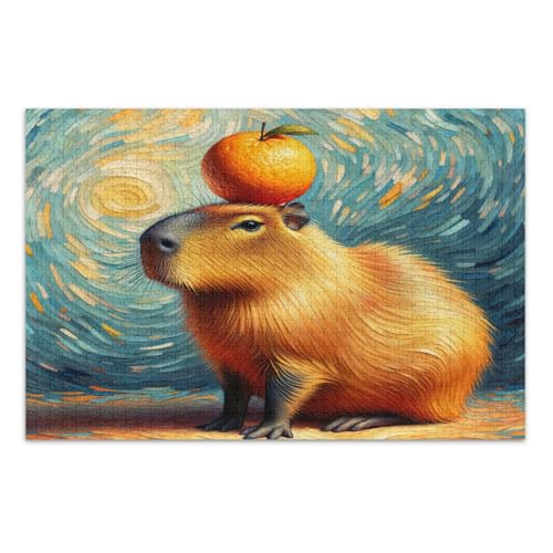 Sternennacht Capybara Blue Puzzles Jigsaw, Puzzles für Erwachsene 500 Teile, mit Buchstaben auf Rückseite, lustige Puzzles von Joitme