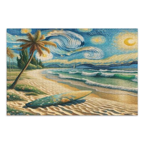 Sternennacht Strand Blau Puzzle Pizzles 500 Puzzles für Erwachsene mit Buchstaben auf der Rückseite Puzzlespiele für Erwachsene von Joitme