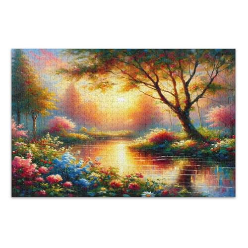 Sunset River Green Puzzle, Puzzles 1000 Teile für Erwachsene, mit Buchstaben auf Rückseite, Puzzle 500 Teile Erwachsene von Joitme